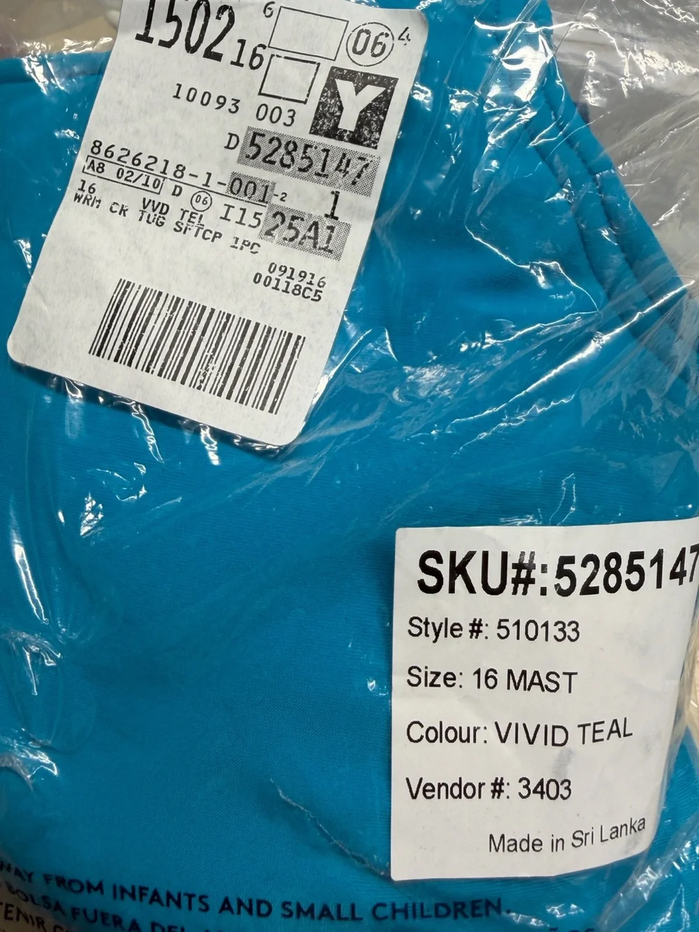 Lands’ End Tugless Mastectomy One Piece Swimsuit Blue Chlorine Resistant 16 NWT